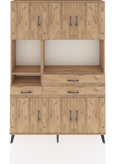 Arges Dolap 9 Raflı 3 Çekmeceli 6 Kapaklı 132x30x195 Çam-çam/çam Çam