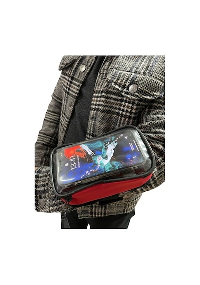 Motobros Motosiklet Kola Takılan Çantalı Telefon Tutucu Kol Telefon Tutucu 6.7" E Kadar Kırmızı Renk