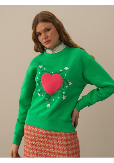 Xint Yeşil Oversize Dik Yaka Pamuklu Sweatshirt 400577