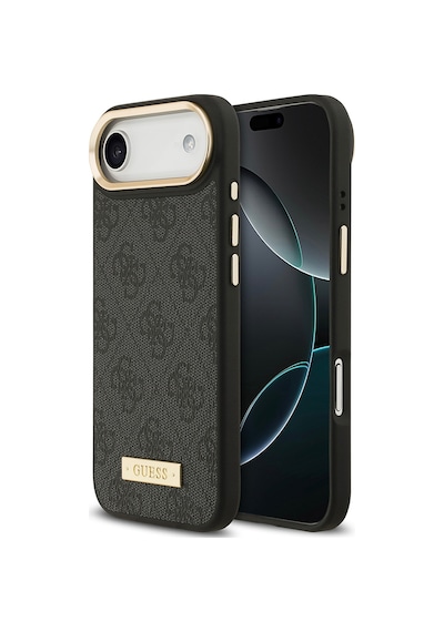 Apple Uyumlu iPhone 17 Air Kılıf Guess Lisanslı M-safeli 4g Desenli Pu Metal Plaka Klasik Logolu Siyah Siyah