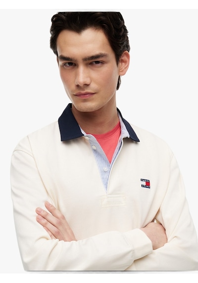 Tommy Hilfiger Tjm Rlx Ess Badge Rugby Erkek Bej T-shirt - Dm0dm23070