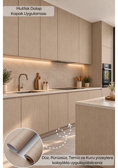 Deconitte Premium Kendinden Yapışkanlı Bej Renkli Ahşap Desenli Mobilya Dolap Masa Tezgah Pvc Kaplama Folyosu 60x100cm