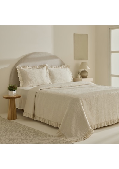 Karaca Home Branley Fırfırlı Çift Kişilik Yatak Örtüsü Takımı Natural Pudra