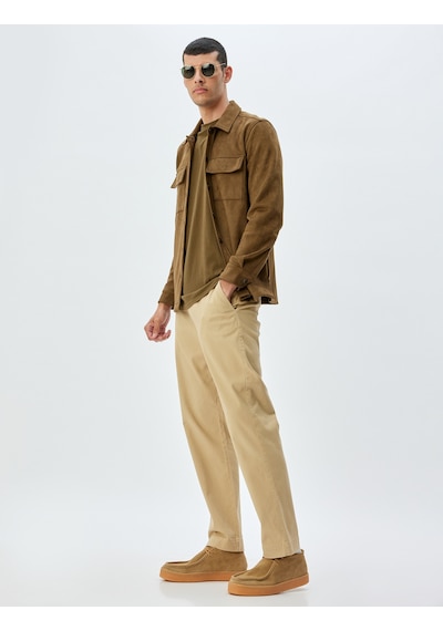 Koton Chino Pantolon Gabardin Cep Detaylı Düğmeli Pamuklu Bej 5wam40038hw Ekru