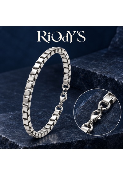 Riody's Kastor Erkek Bileklik Gümüş Renk Çelik Kare Arnavut Zincir Kancalı Kilit Beyaz - Gümüş