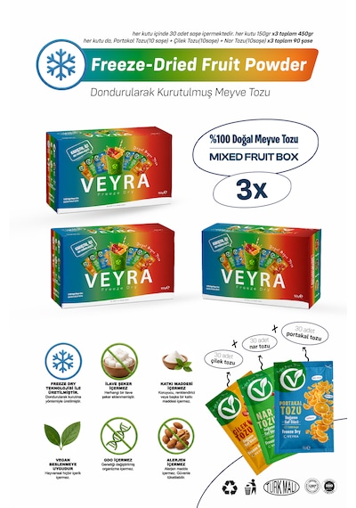 Veyra Mixed Fruit Box 3'lü Set 90'lı Meyve Tozu