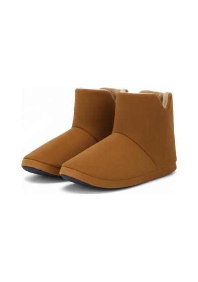 Aur312 Düz Renk İçi Peluşlu Erkek Panduf Ev Botu Ev Ayakkabısı Camel