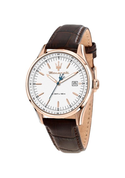Maserati R8851124002 Çelik Kasa Deri Kordon 10 Atm Suya Dayanıklı Kahverengi Erkek Kol Saati Rose Gold