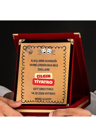 Kişiye Özel Tiyatro Plaketi Sahne Sanatları Hatıra Ödülü Kadife Kutulu