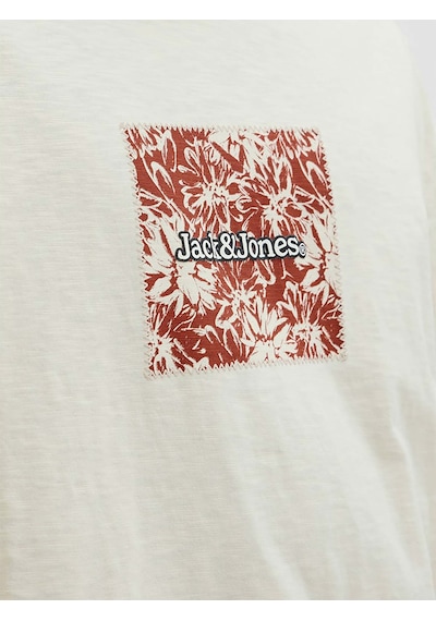 Jack & Jones Split Allover Print Branding Erkek Krem Tişört 12272993-anw Krem