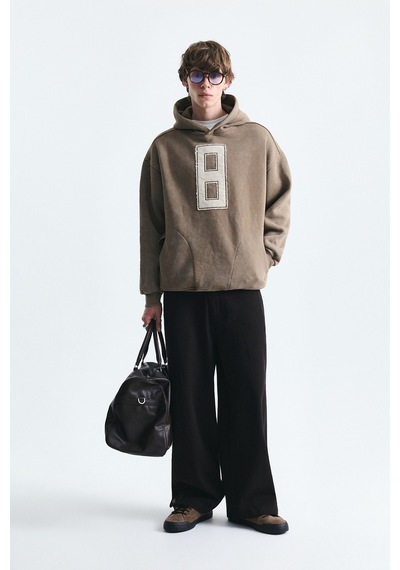 Vamos Numara Baskılı Oversize Sweatshirt Vizon