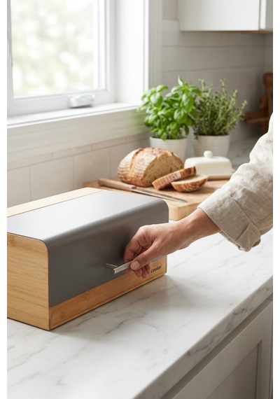 Cooker Viona Metal Kapaklı Bambu Ekmek Kutusu Ckr4540 Gri