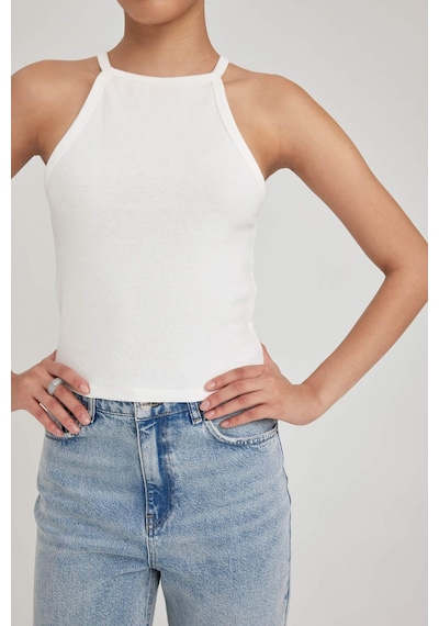 Defacto Coool Fitted Halter Yaka Beyaz Ribana Basic Atlet Y8507AZ23SMWT32