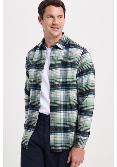 Tudors Erkek Slim Fit Dar Kesim Kareli Kışlık Oduncu Gömlek-42380 Mint