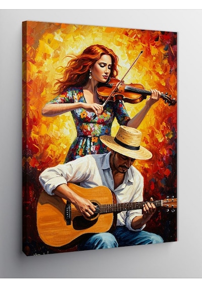 Kanvas Tablo Gitar Ve Kadın Kemancı 70cmx100cm