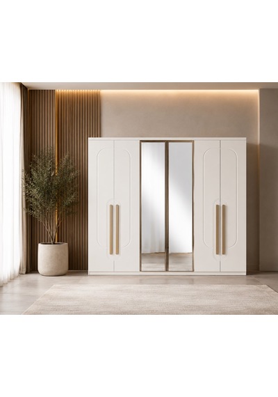 Tobias Tamamı Mdf 6 Membranlı Kapaklı Reflekte Camlı Gardırop Dolap Beyaz