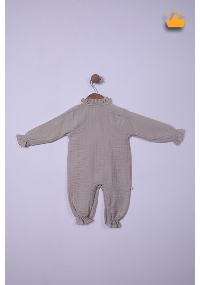 Begisa Begi Pamuk Müslin Kız Bebek Fırfırlı Uzun Kollu Çıtçıtlı Tulum 22402 Bej