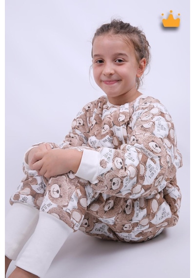 Babyhola 2.5 Tog Yorgan Gerektirmeyen Kalın Elyaf Dolgulu Çocuk Uyku Tulumu Pamuk Astarlı Unisex 6020 Kahverengi