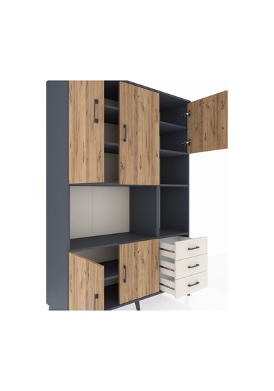 Hyperion Dolap 9 Raflı 3 Çekmeceli 5 Kapaklı 132x44x195 Antra... Antrasit