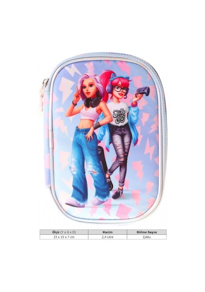 Wow Generation Kız Çocuk Mavi - Pembe Cool Desenli Organizer Düzenleyici Kalem Çantası - W6041