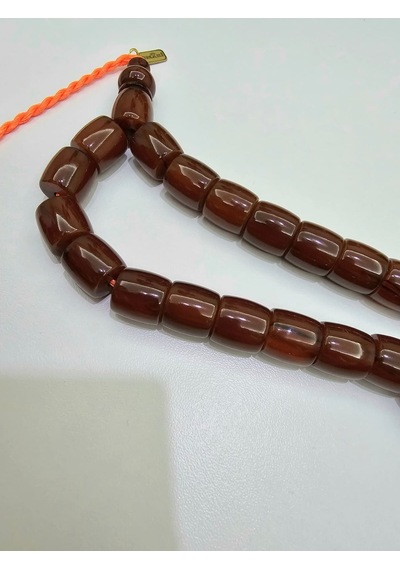 Omari İmzalı Sertifikalı Alman Faturan Sıkma Kehribar Tesbih 13x13 Mm Teker Kesim