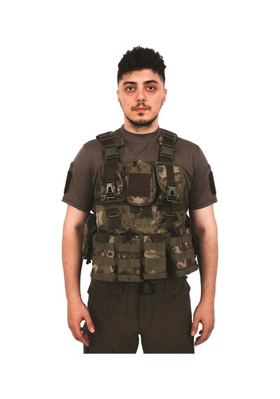 Kamuflaj Haki Kordon Airsoft Yeleği - Demonte Vest Taktik Yelek Haki