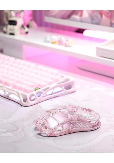 Mercury M2 Kablosuz Oyun Faresi, 26.000 Dpı, Paw3395dm Sensörlü -79g Hafif İçi Boş Tasarım -5 Programlanabilir Düğme -5 Dinamik Lightsync Rgb-şeffaf Pembe