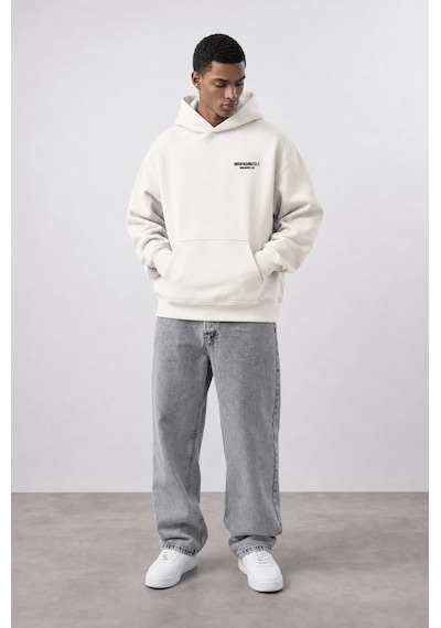 Respire Erkek Absofuckinlutely Baskılı Oversize Hoodie Ekru