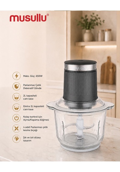 Musullu Msl-1228-2 650 W 2 L Cam Hazneli Doğrayıcı Rondo