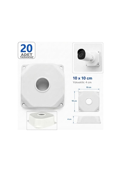 Vorex 20 Adet 10x10cm Tabansız Kamera Buatı Beyaz Kamera Montaj Kutusu Bullet Dome Ip Cctv Uyumlu