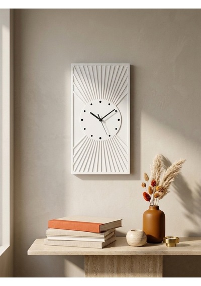 Kaveld Solaria Minimalist Duvar Saati - Modern Bohem Güneş Işınları Motifli Saat, Özel El Yapımı Duvar Saati Beyaz