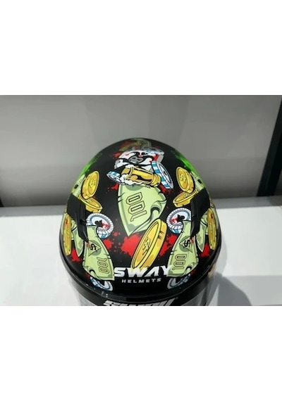 Sway Sw 820 Ugly Fulla Face Gümüş Vizör Motosiklet Kaskı Sarı - Kırmızı