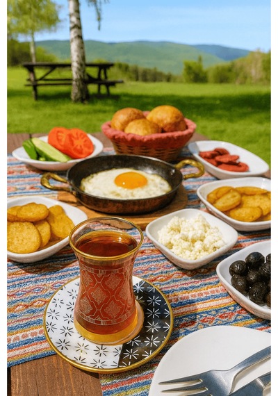 12'li Altın Yaldızlı İnce Belli Cam Çay Bardağı Ve Desenli Çay Tabağı Çok Renkli