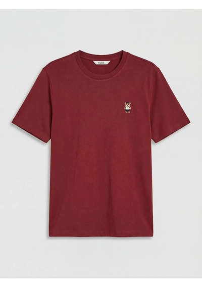 Lc Waikiki Bordo Bisiklet Yaka Ayı Teddy Nakışlı Erkek Tişört
