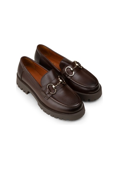 Deery Kadın Kahverengi Hakiki Deri Tokalı Loafer - 02037zkhvc02