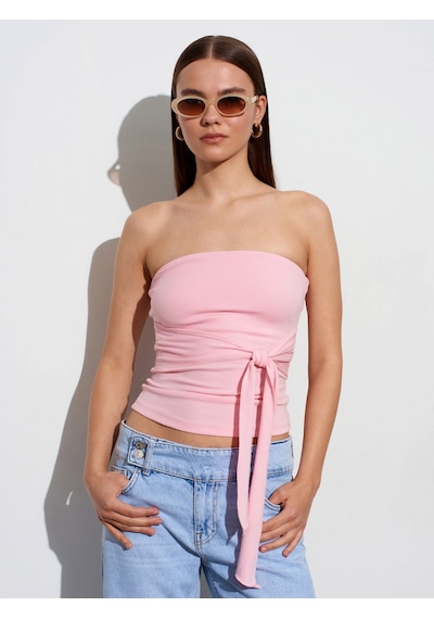 Dilvin 32841 Bağlamalı Bandeau Top-toz Pembe