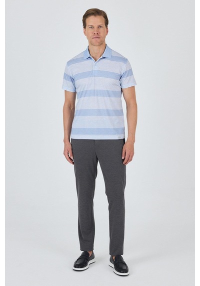 Kısa Kol Desenli Pike Polo Yaka Cepsiz Slim Fit Tişört 1011250128 Koyu Mavi