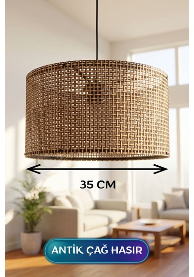 Antik Çağ Hasır Kumaş Başlıklı Sarkıt Avize 35 Cm Çok Renkli
