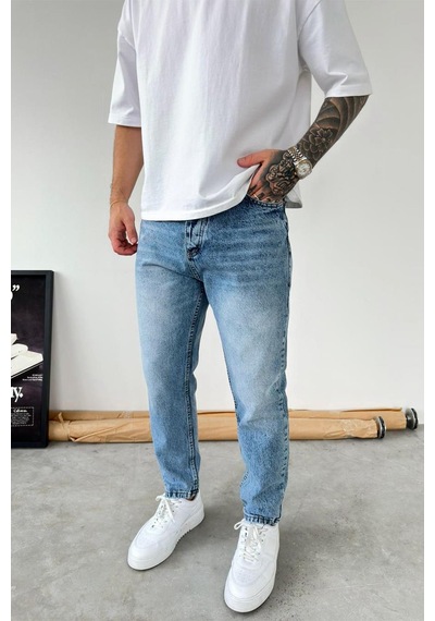 Dokulu Mavi Soft Degrade Boyfriend Pantolon