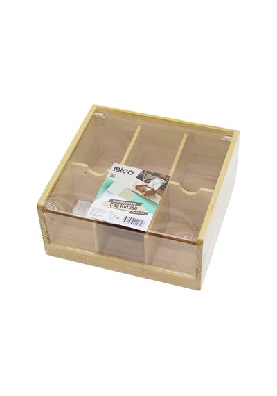 İbico İ22-261 6 Bölmeli Ahşap Bambu Poşet Çay Kutusu Mika Plastik Kapaklı 21x20x10cm