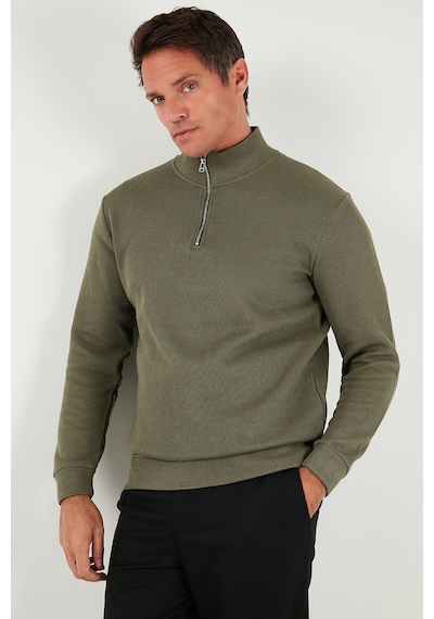 Buratti Pamuklu Relaxed Fit Yarım Fermuarlı Sıfır Yaka Örme Erkek Sweat 5901076 Haki