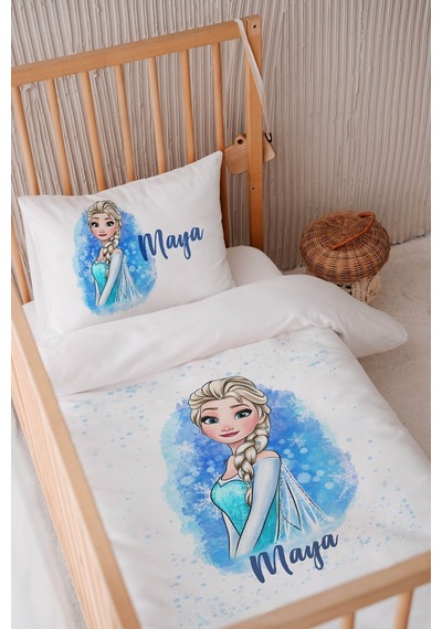 %100 Pamuk Saten Isme Özel Isimli 100x150 Bebek Yatak Nevresim Seti Elsa