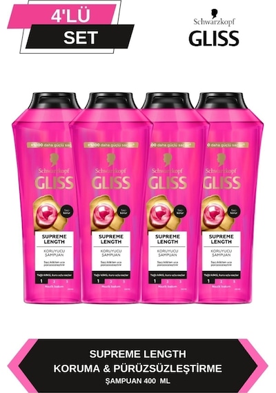 Gliss Supreme Length Uzun Saçlara Özel Şampuan 400 Ml X 4 Adet set-hnkl-5157-6065