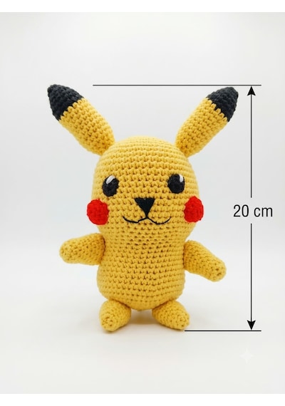Pokemon Pikachu Amigurumi Örgü Oyuncak - Anime Hediyelik Figür 20 Cm