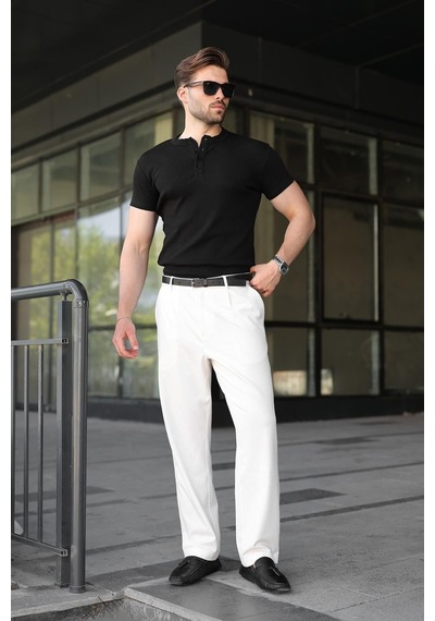 Madmext Siyah Slim Fit Hakim Yaka Triko Erkek Tişört E7189