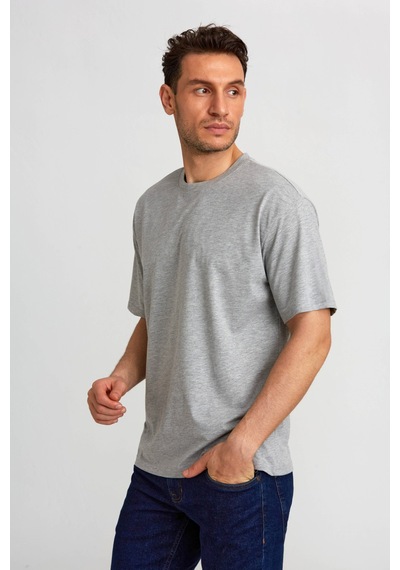 Bisse Basic Oversize Gri Melanj Erkek T-shirt Ts2410n24199 D55-1 Gri Melanj