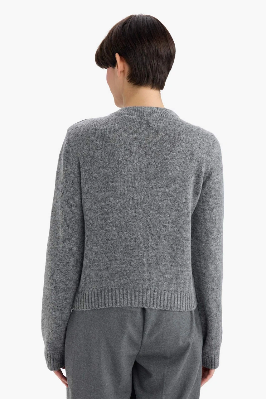 Defacto Regular Fit Bisiklet Yaka Basic Düz Düğmeli Soft Touch Yumuşak Triko Hırka E3654ax25wngr452 Gri-gr452