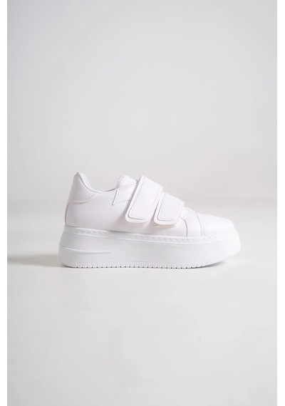 Mevese Vera Çift Cırtlı Kadın Günlük Sneaker Kalın Taban Rahat Ayakkabı - Beyaz