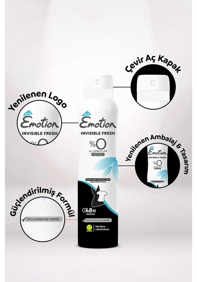2 Adet Emotion Invisible Fresh Black & White Kadın Deodorant 150ml Vegan, Leke Bırakmaz Diğer