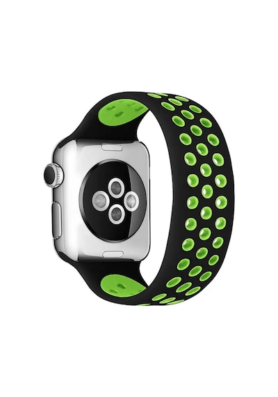 Newface Apple Watch 42mm Ayarlı Delikli Silikon Kordon - Siyah-yeşil Diğer